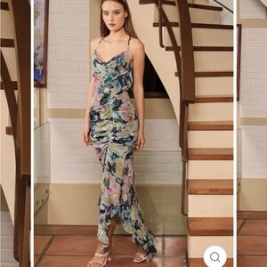 Sau Lee Floral Maxi Dress with Side Cinch